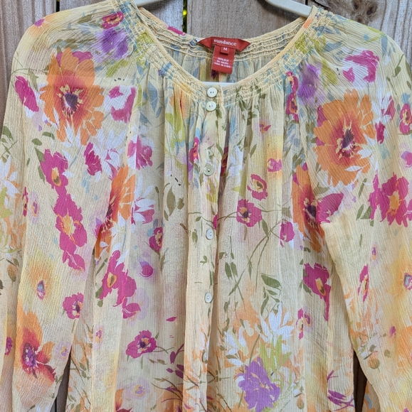 Sundance Silk Light Yellow Floral Patterned Lightweight Blouse - Picture 4 of 12